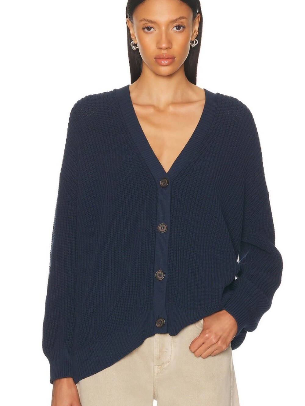 Jenni Kayne Cocoon Cardigan Button Sweater Black Ribbed Cotton‎